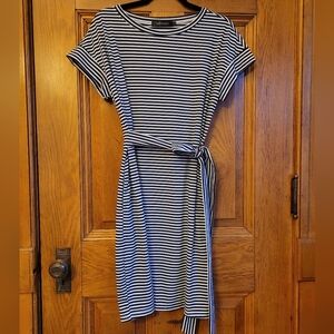 Striped dress Navy and White With Belt Tie Large